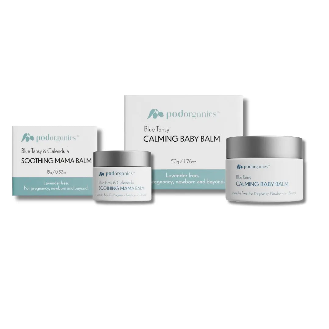 Pod Organics Balm Duo Gift Set with Mama Balm and Baby Balm in eco packaging