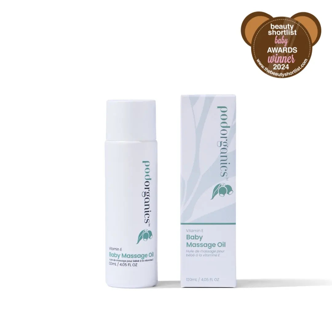 Pod Organics vitamin E baby oil for massage and bath