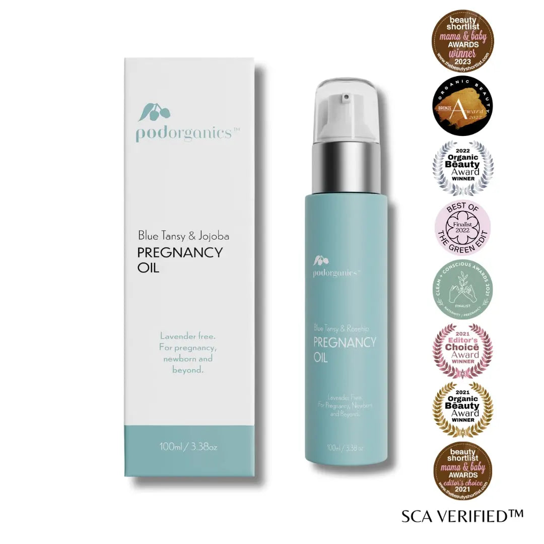 Pod Organics Belly Oil with Blue Tansy and Jojoba for pregnancy skincare